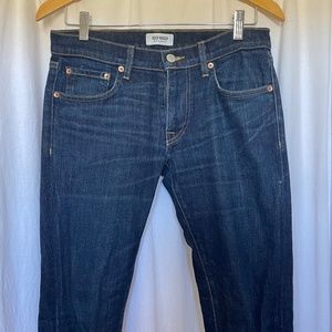 Buck Mason slim dark wash jeans, size 28 x 32, made in Los Angeles
